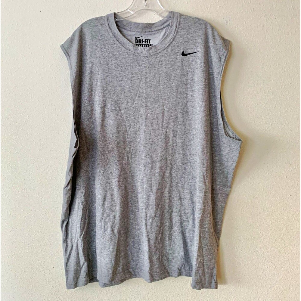 Nike Men’s Dri-Fit Gray Sleeveless Crew Neck Logo Tee Activewear Gym Shirt XXL